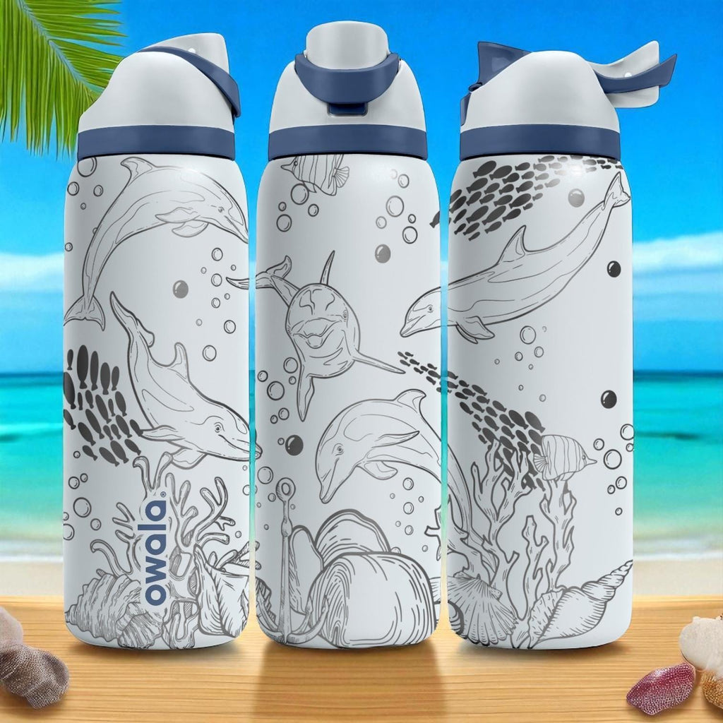 Ocean Dolphin Tumbler – 16oz 24oz 32oz 40oz Custom Engraved Owala FreeSip Bottle – Sea Life Gift for Beach Lovers