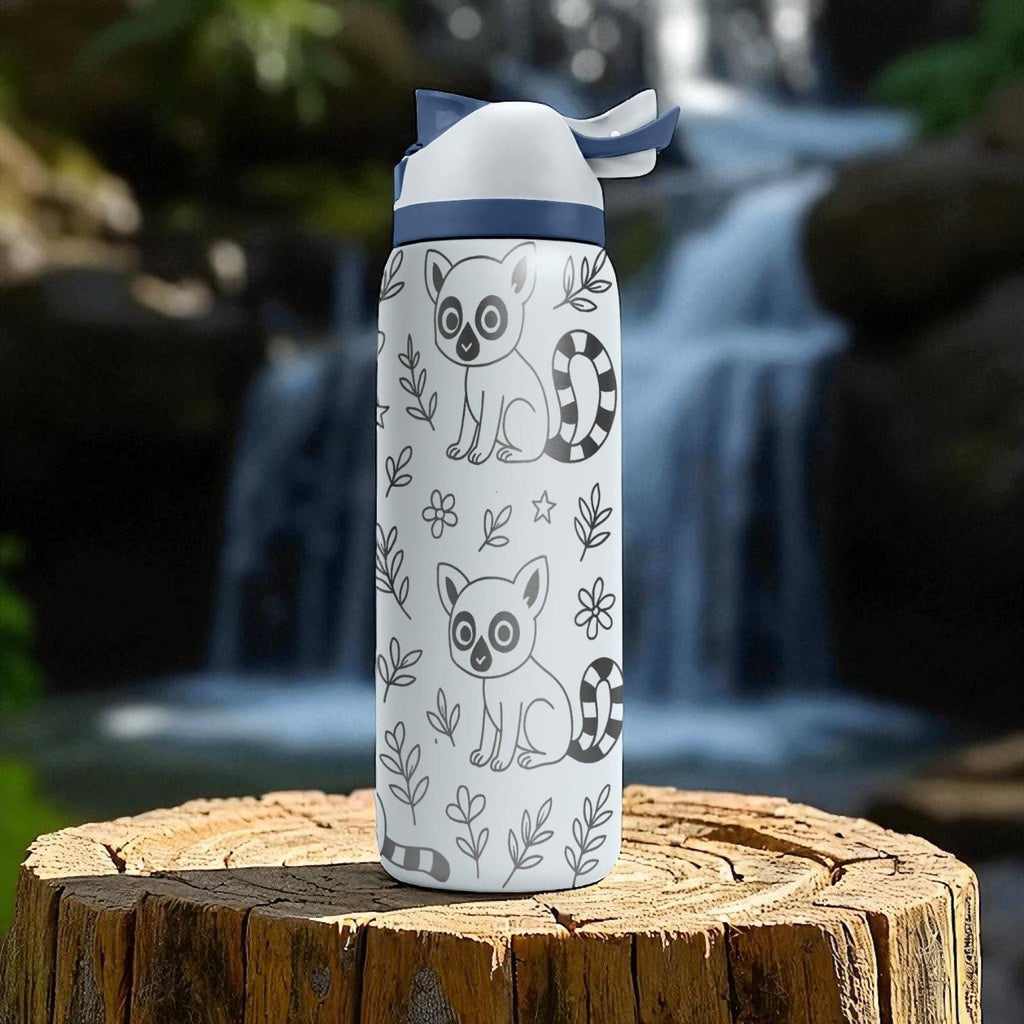 Lemur Owala Bottle – 16oz 24oz 32oz 40oz Engraved Jungle Animal Cup – Cute Wildlife Gift – Striped Tail Lemur Drinkware