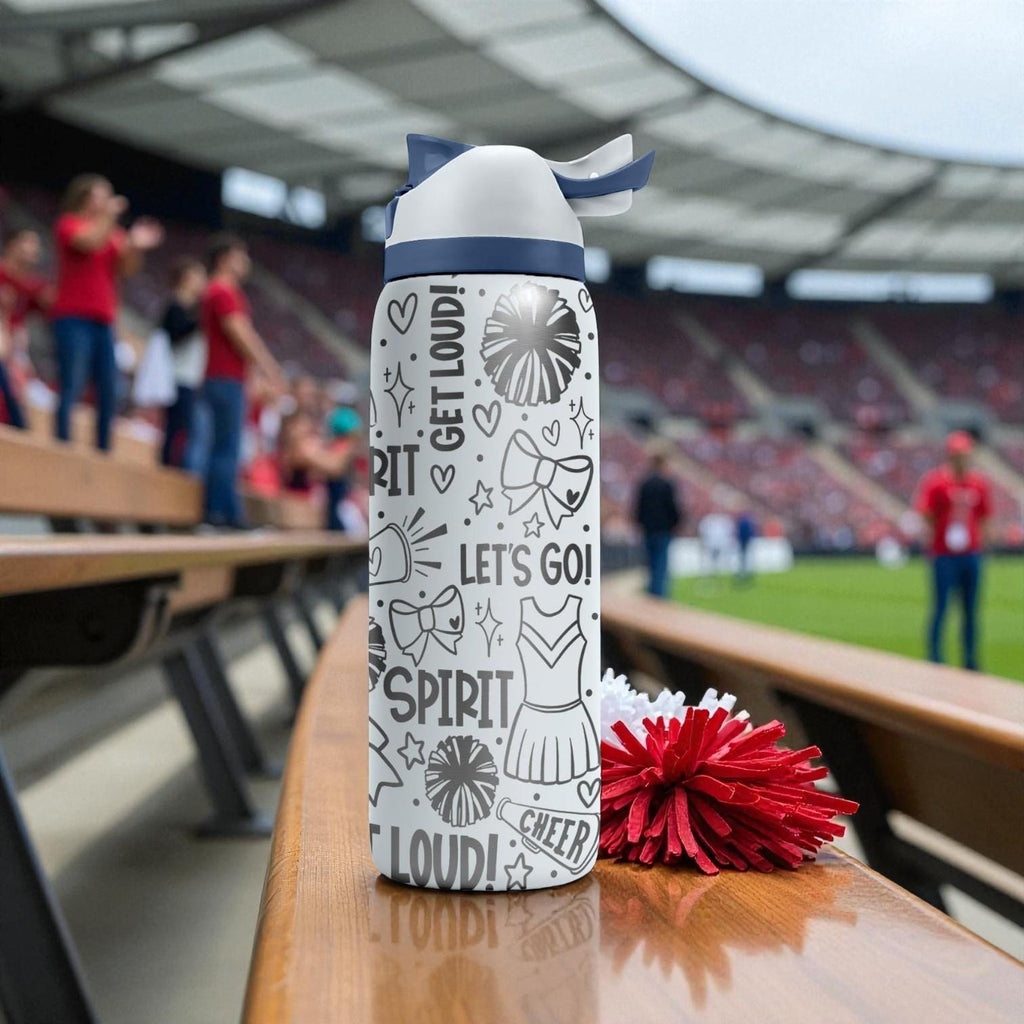 Cheerleading Engraved Owala Bottle – Pom Pom & Spirit Pattern – Cheer Coach Team Gift Stainless Cup 16oz 24oz 32oz 40oz