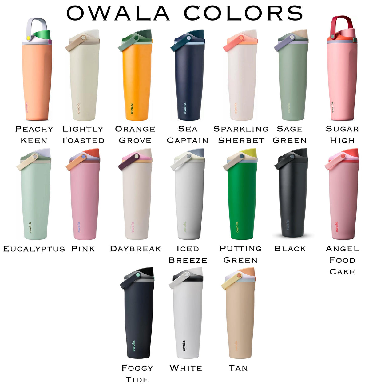 a collection of 16 different colored silicone water bottles, each with a unique color and design.
