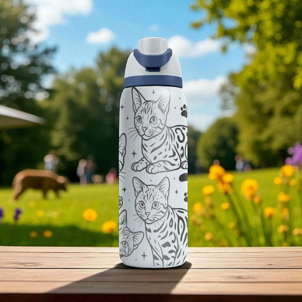 Engraved Bengal Cat Owala Bottle – 16oz 24oz 32oz 40oz – Leopard Cat Tumbler Gift, Cat Mom Present