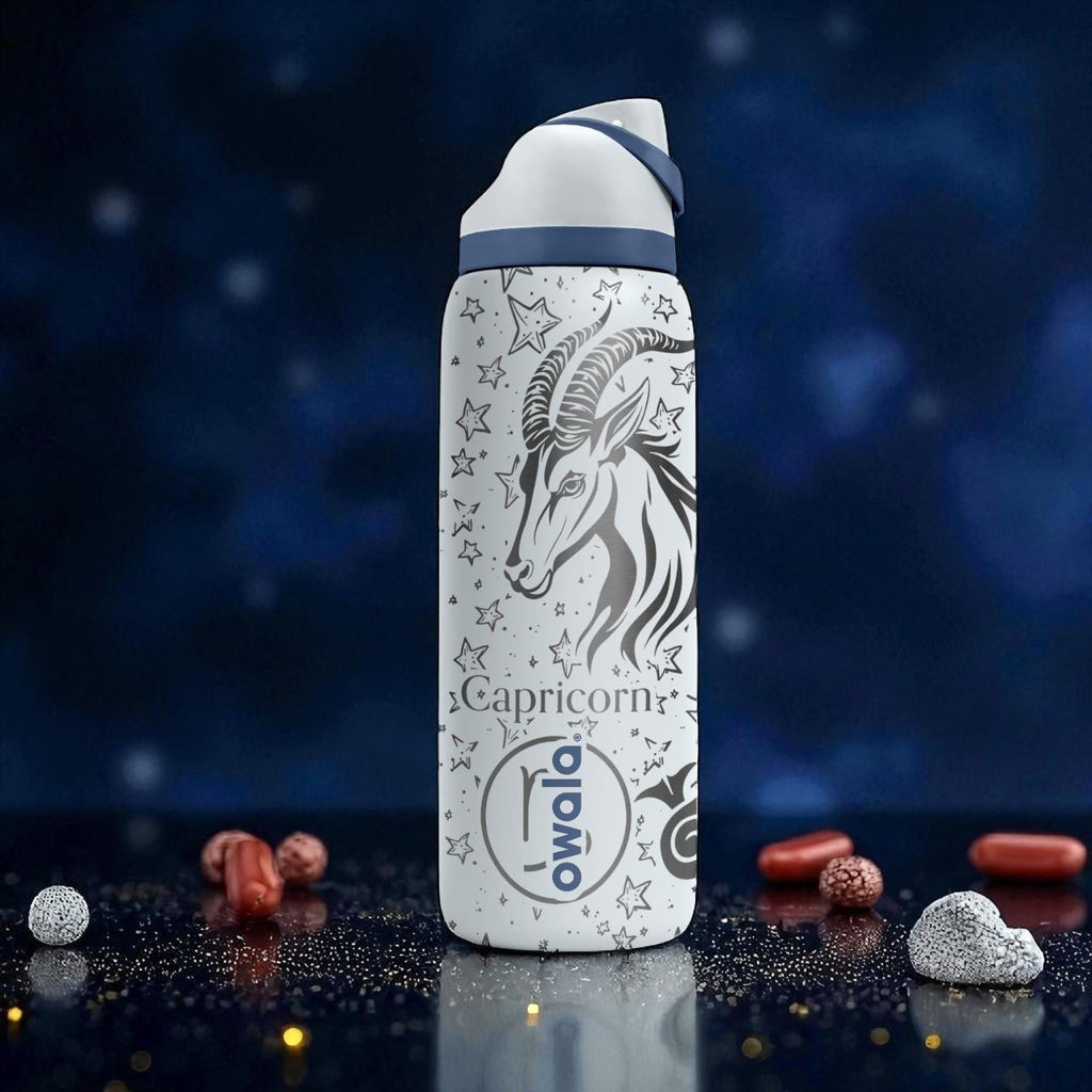 Capricorn Zodiac Owala Bottle – 16oz 24oz 32oz 40oz Engraved Earth Sign Gift – Mountain Goat Astrology Water Bottle for Her or Him