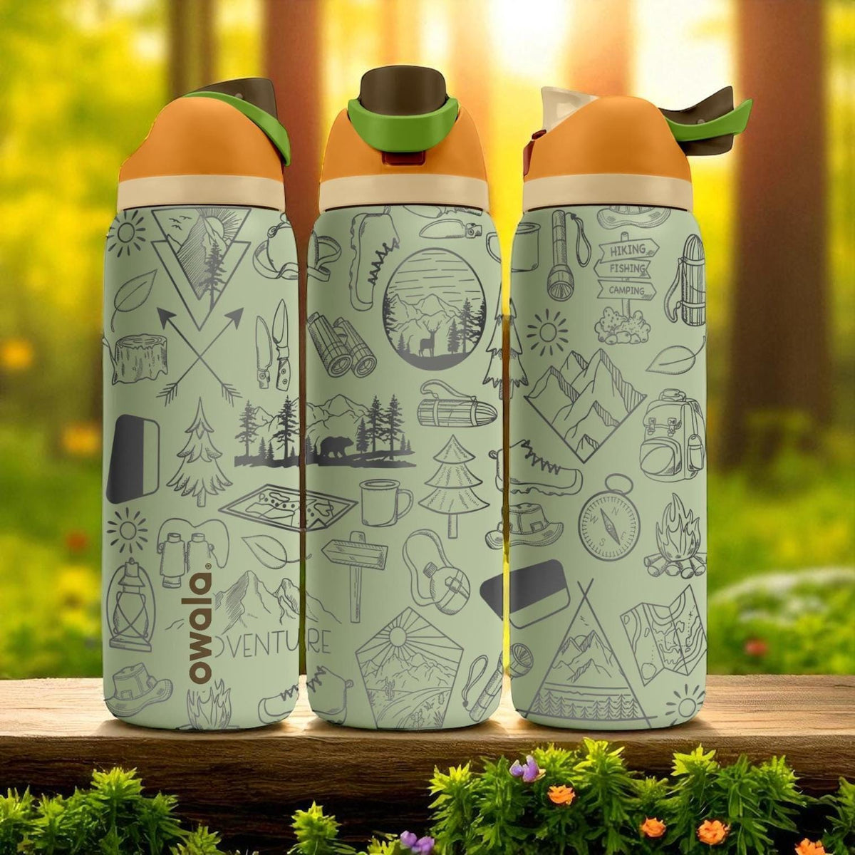 Engraved Adventure Tumbler – Owala Water Bottle for Hiking and Camping – Mountain Nature Design – 16oz 24oz 32oz 40oz