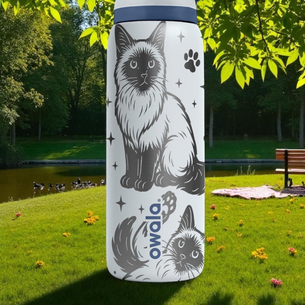 Sacred Birman Cat Engraved Owala Bottle – 16oz 24oz 32oz 40oz White Tumbler for Cat Lovers – Cute Pet Gift for Her