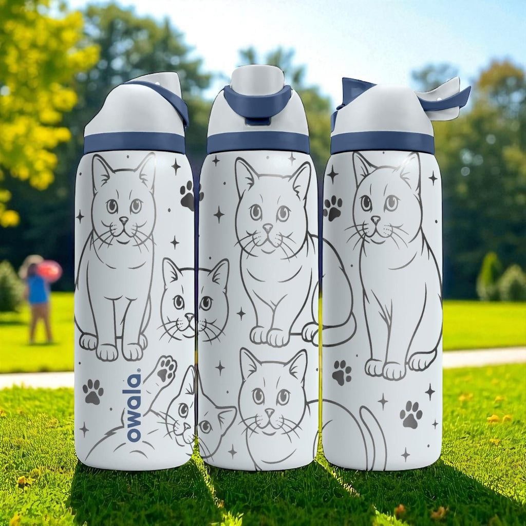 Engraved Burmese Cat Owala Bottle – 16oz 24oz 32oz 40oz – Pet Lover Gift, Cute Round Face Cat Tumbler for Cat Moms