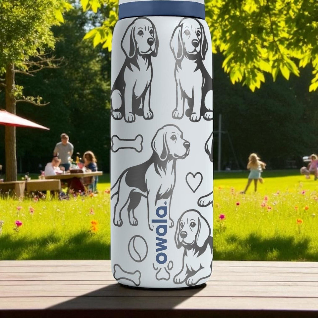 Beagle Engraved Owala Water Bottle – Cute Dog Gift with Paw Prints and Bones – 16oz 24oz 32oz 40oz Tumbler for Pet Lovers