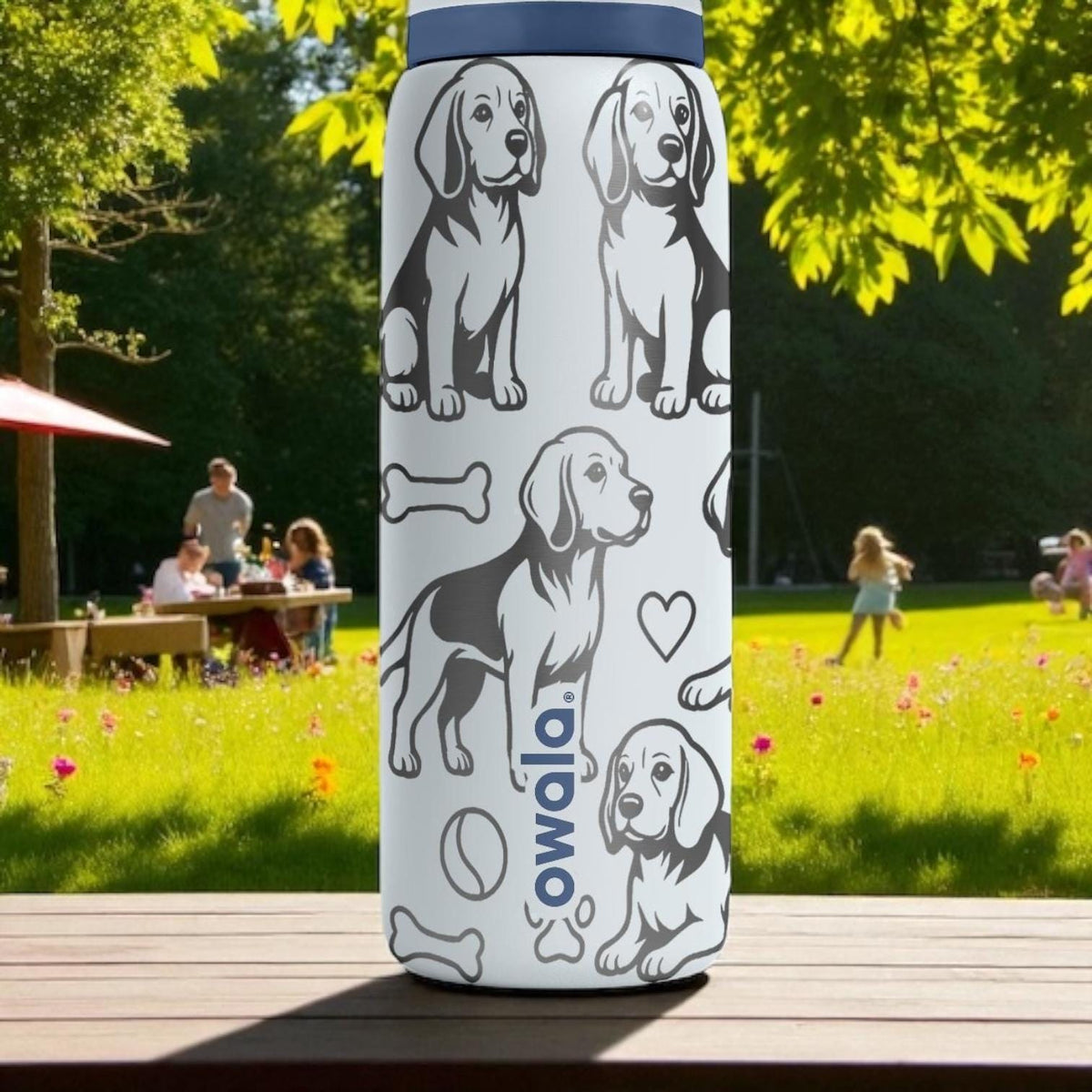 Beagle Engraved Owala Water Bottle – Cute Dog Gift with Paw Prints and Bones – 16oz 24oz 32oz 40oz Tumbler for Pet Lovers