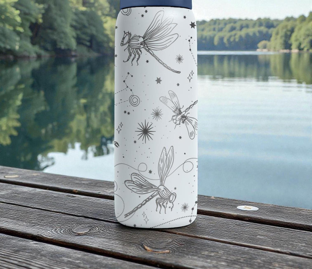 Dragonfly Engraved Owala Bottle – Celestial Insect & Star Pattern – Nature Lover Stainless Steel Cup 16oz 24oz 32oz 40oz  ⸻