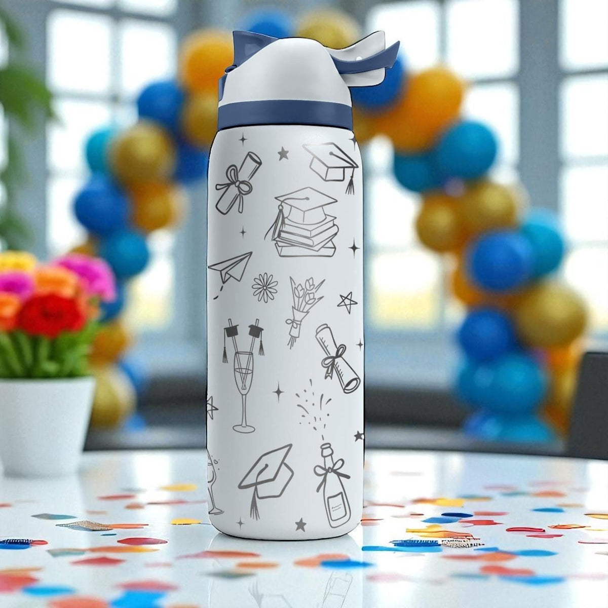 Graduation Engraved Tumbler – Owala Water Bottle with Cap & Diploma Design – Congrats Gift – 16oz 24oz 32oz 40oz
