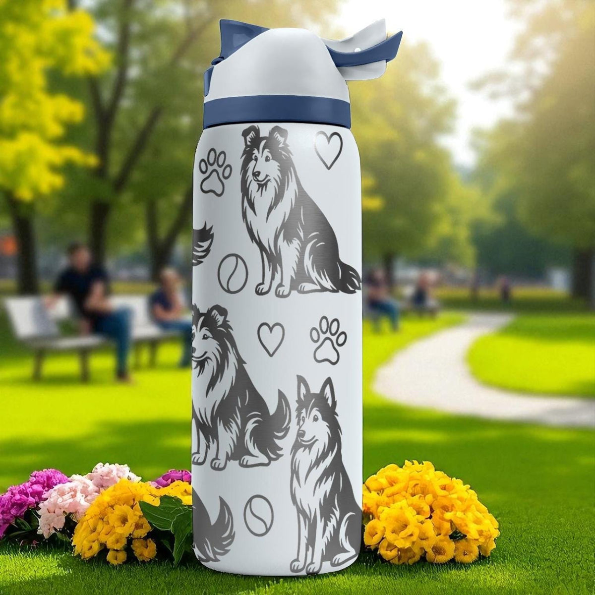 Collie Dog Engraved Owala Bottle – Elegant Fluffy Pup Gift – 16oz 24oz 32oz 40oz Water Bottle for Dog Lovers with Laser Design