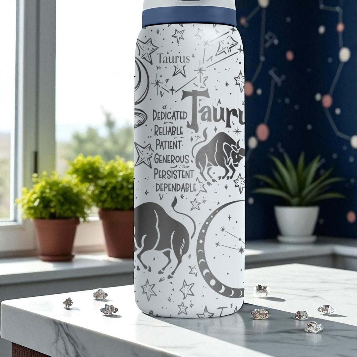Taurus Zodiac Engraved Owala Bottle – 16oz 24oz 32oz 40oz Astrology Gift – Personalized Taurus Water Bottle for Her or Him