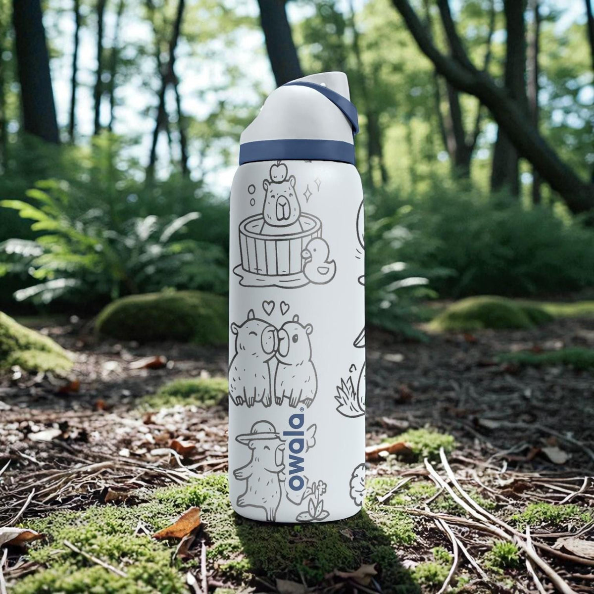 Capybara Engraved Owala Bottle – Cute Animal Relax Wrap Design – Stainless Steel Cup 16oz 24oz 32oz 40oz