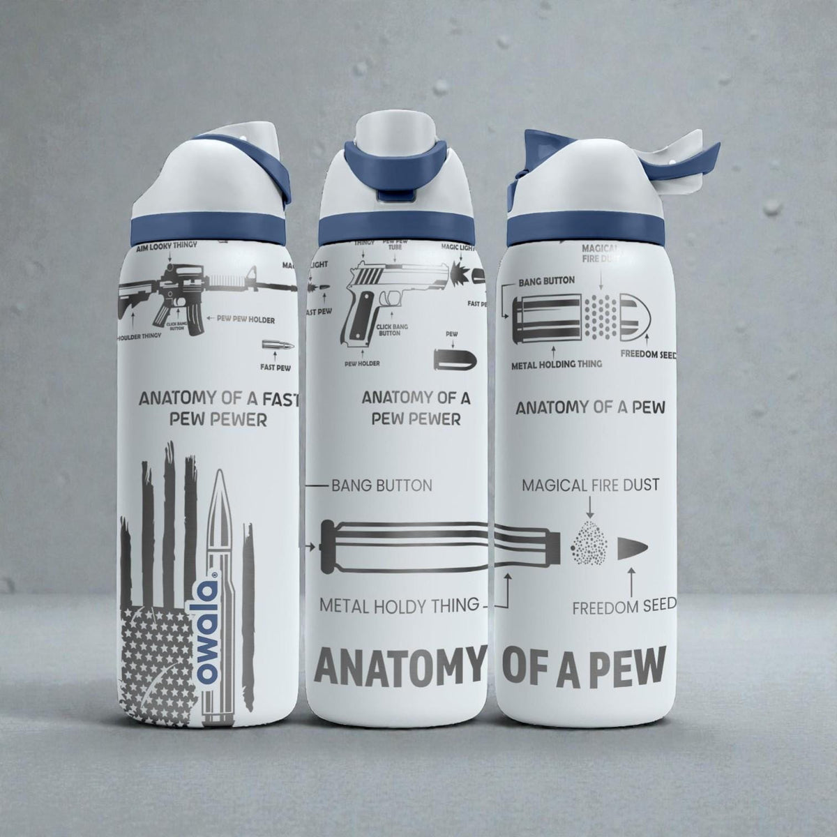 Anatomy of a Pew Engraved Owala Bottle – Funny Parody Bullet Diagram Design – Stainless Steel Gift Cup 16oz 24oz 32oz 40oz  ⸻