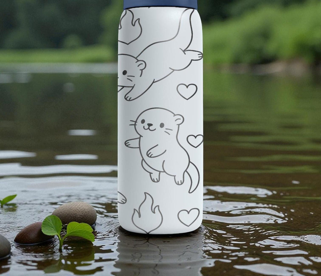 Engraved Cute Otters Owala Bottle – Playful Kawaii Otter Design with Hearts – Stainless Steel Cup 16oz 24oz 32oz 40oz  ⸻