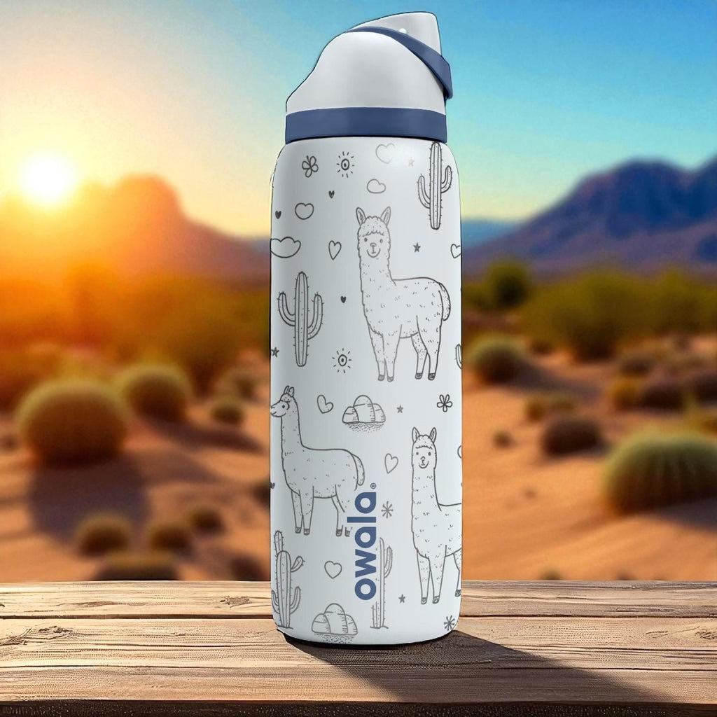 Engraved Llama Tumbler – Cute Desert Owala Bottle with Cactus and Llama Design – 16oz 24oz 32oz 40oz
