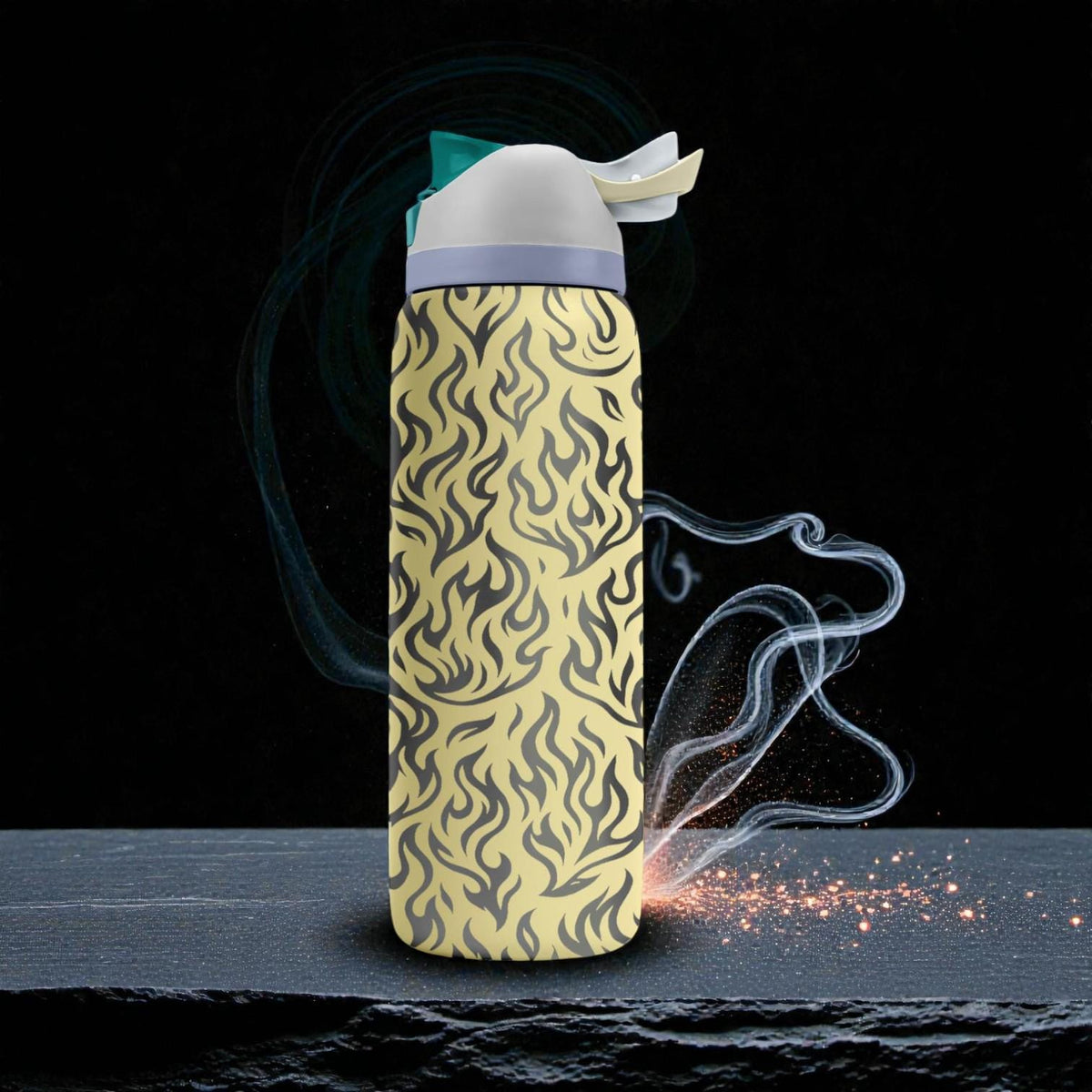 Flame Engraved Water Bottle, Fire Pattern Owala Bottle, Aesthetic Street Style Tumbler, Cool Gift for Teens and Adults