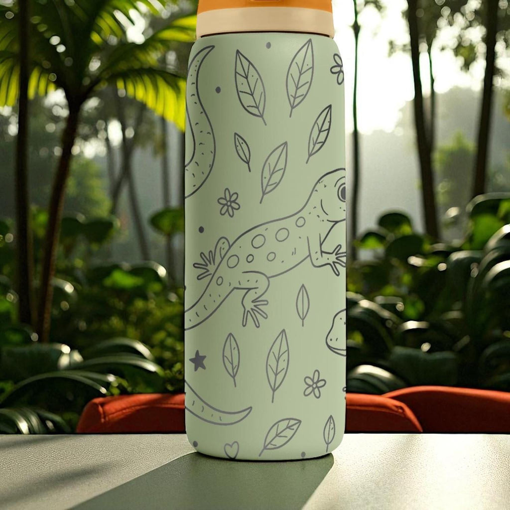 Engraved Chameleon Water Bottle – Owala Tumbler with Jungle Reptile Design – 16oz 24oz 32oz 40oz Gift for Nature and Lizard Lovers