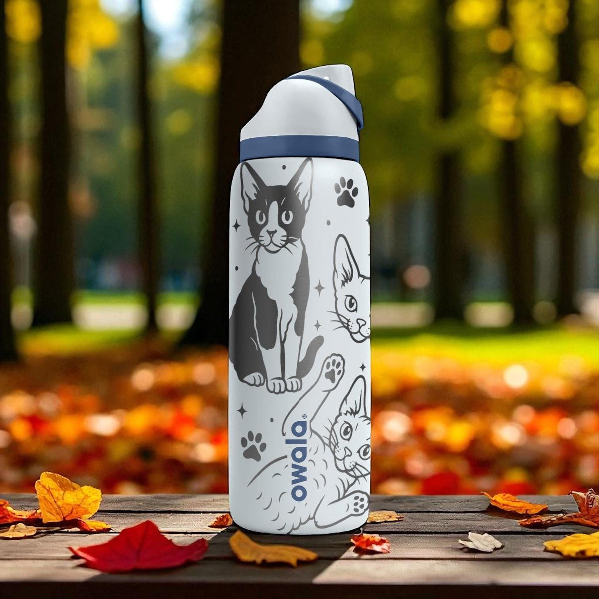 Devon Rex Owala Bottle – Cute Engraved Cat Lover Water Bottle – Curly Kitten Custom Gift for Pet Moms – 16oz 24oz 32oz 40oz