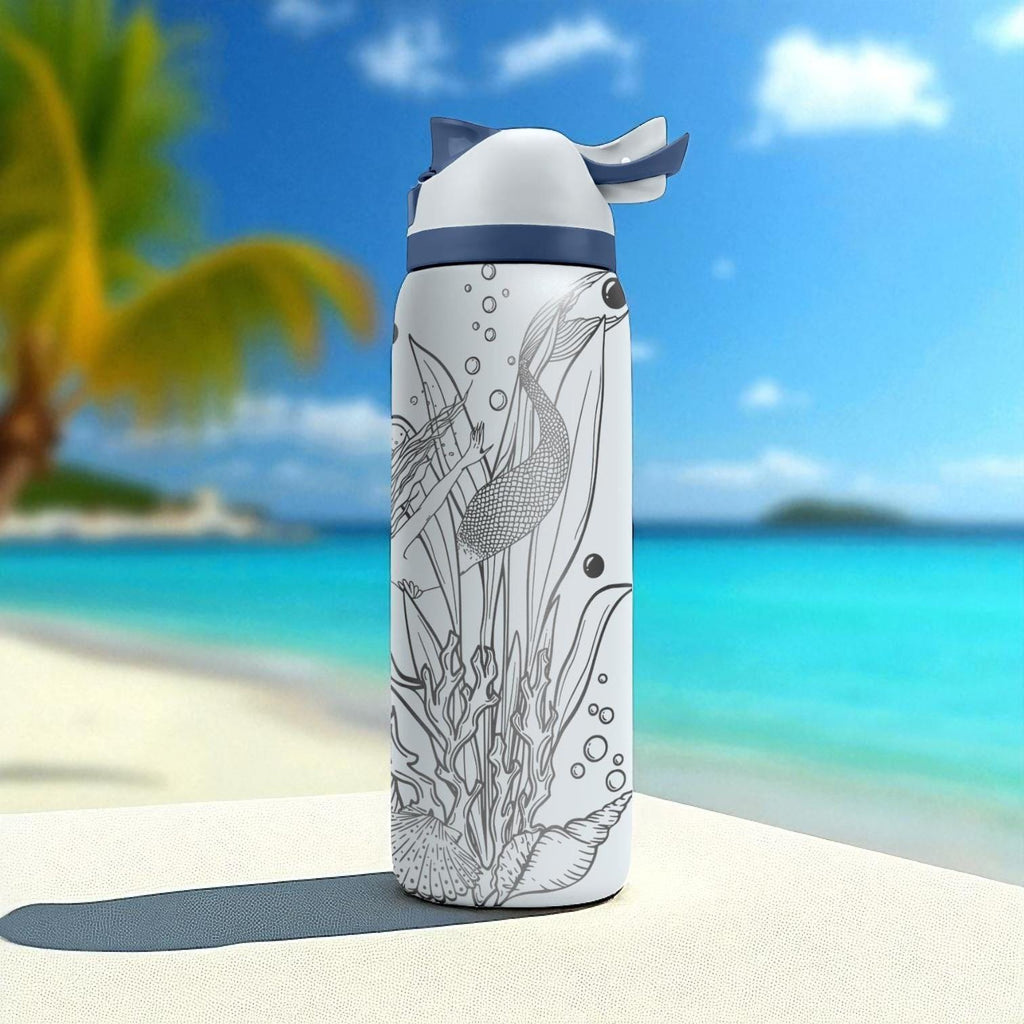 Mermaid Owala Bottle – 16oz 24oz 32oz 40oz Laser Engraved Ocean Theme Tumbler – Beach Gift for Her – Fantasy Sea Cup
