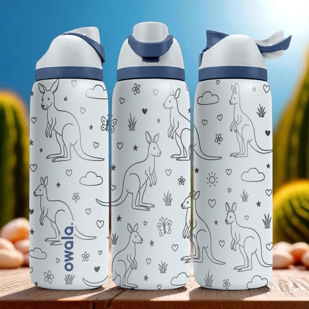 Engraved Kangaroo Owala Bottle – Cute Australian Wildlife Tumbler for Kids and Nature Lovers – 16oz 24oz 32oz 40oz