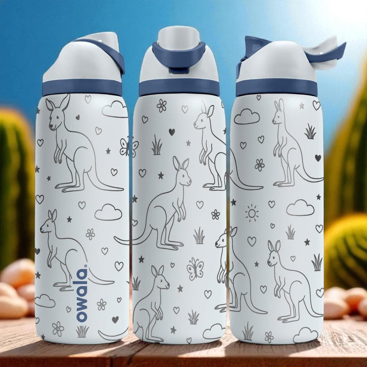 Engraved Kangaroo Owala Bottle – Cute Australian Wildlife Tumbler for Kids and Nature Lovers – 16oz 24oz 32oz 40oz