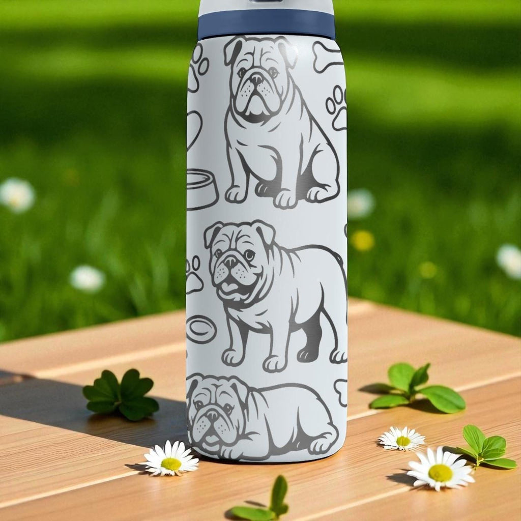 English Bulldog Engraved Owala Bottle – Cute Dog Gift with Bones and Paws – 16oz 24oz 32oz 40oz Water Bottle for Pet Lovers