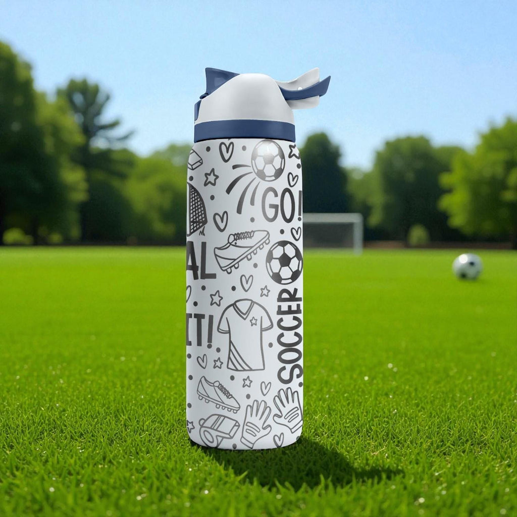 Soccer Engraved Owala Bottle – Goal, Kick, and Sports Pattern – Soccer Player Gift Stainless Cup 16oz 24oz 32oz 40oz  ⸻
