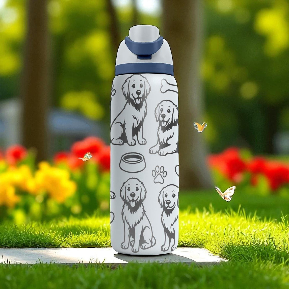 Engraved Golden Retriever Bottle – Cute Owala Dog Tumbler with Paws and Toys – 16oz 24oz 32oz 40oz Gift for Pet Lovers