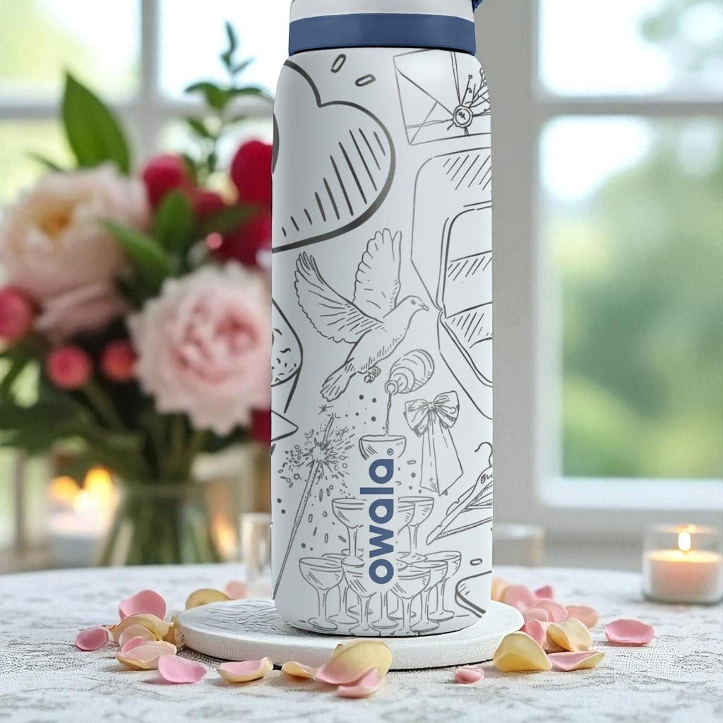 Wedding Theme Owala Bottle – 16oz 24oz 32oz 40oz Engraved Bride Gift – Rings Champagne Cake Cup – Romantic Engagement Drinkware
