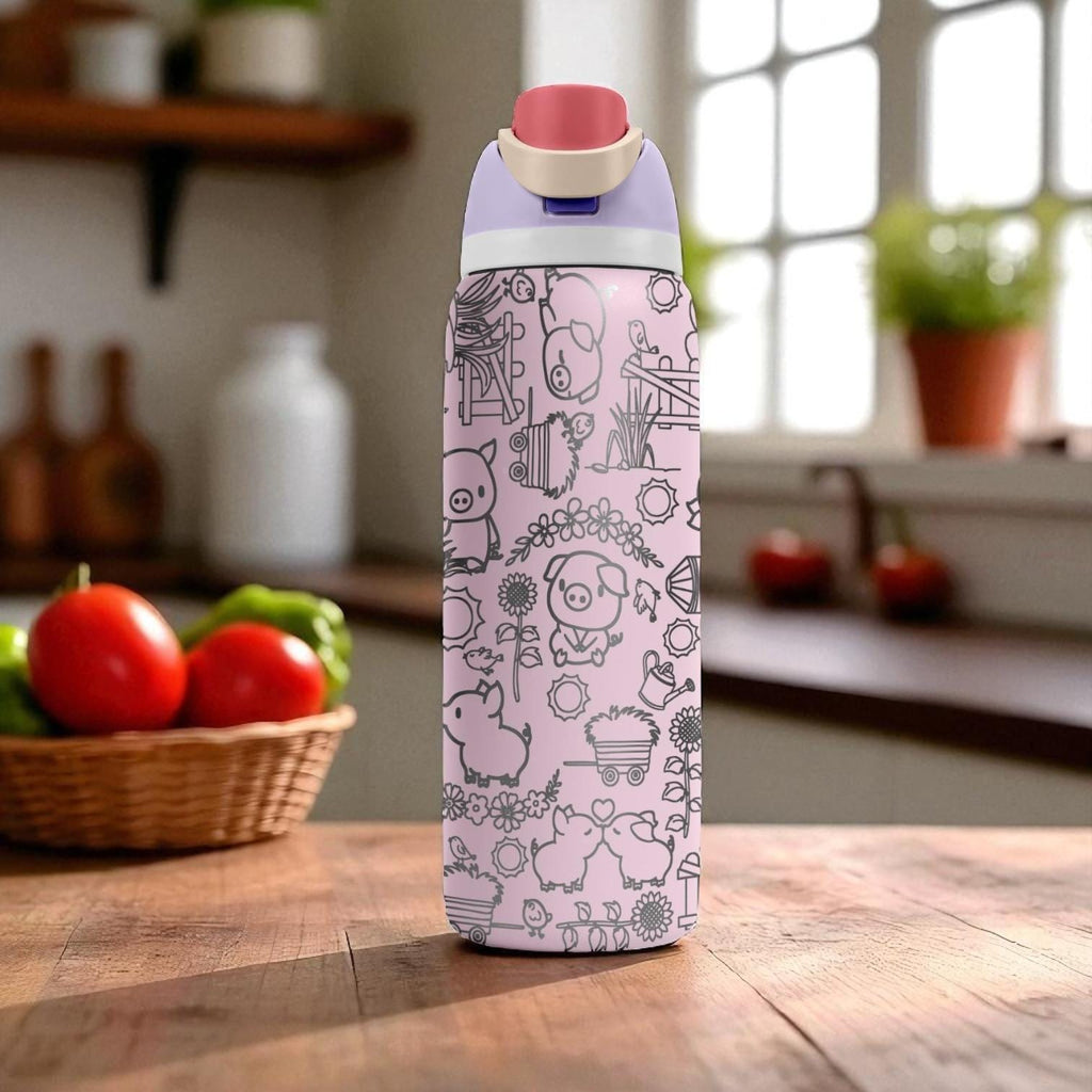 Piglet Owala Tumbler – 16oz 24oz 32oz 40oz Cute Farm Animal Water Bottle – Pig Lover Gift – Engraved Stainless Steel Cup