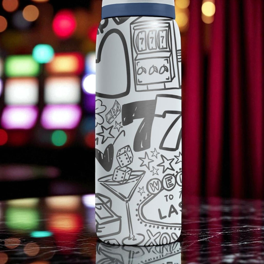Engraved Vegas Tumbler – Owala Water Bottle with Casino Design – Dice and Slot Machine Art – 16oz 24oz 32oz 40oz