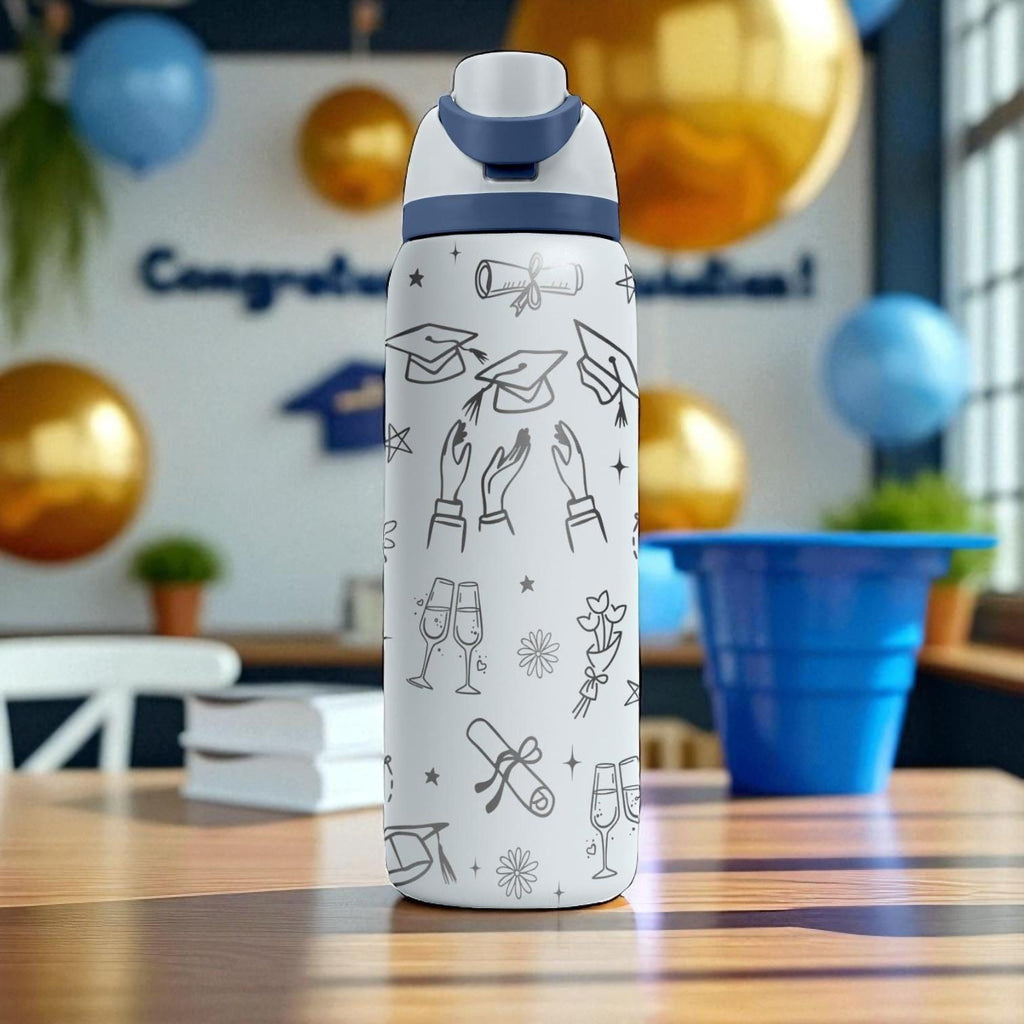 Graduation Engraved Tumbler – Owala Water Bottle with Cap & Diploma Design – Congrats Gift – 16oz 24oz 32oz 40oz