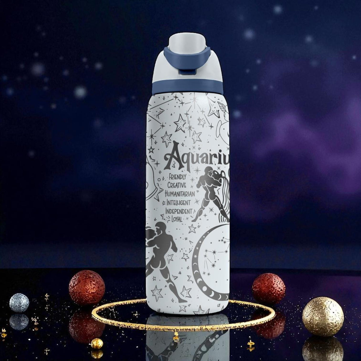 Aquarius Zodiac Owala Bottle – 16oz 24oz 32oz 40oz Engraved Astrology Gift – Water Bearer Sign Cup – January February Birthday Bottle