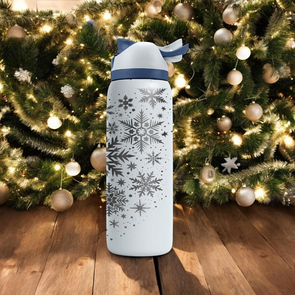 Minimal Snowflakes Engraved Owala Bottle – Winter Pattern Stainless Steel Cup – Elegant Christmas Gift 16oz 24oz 32oz 40oz