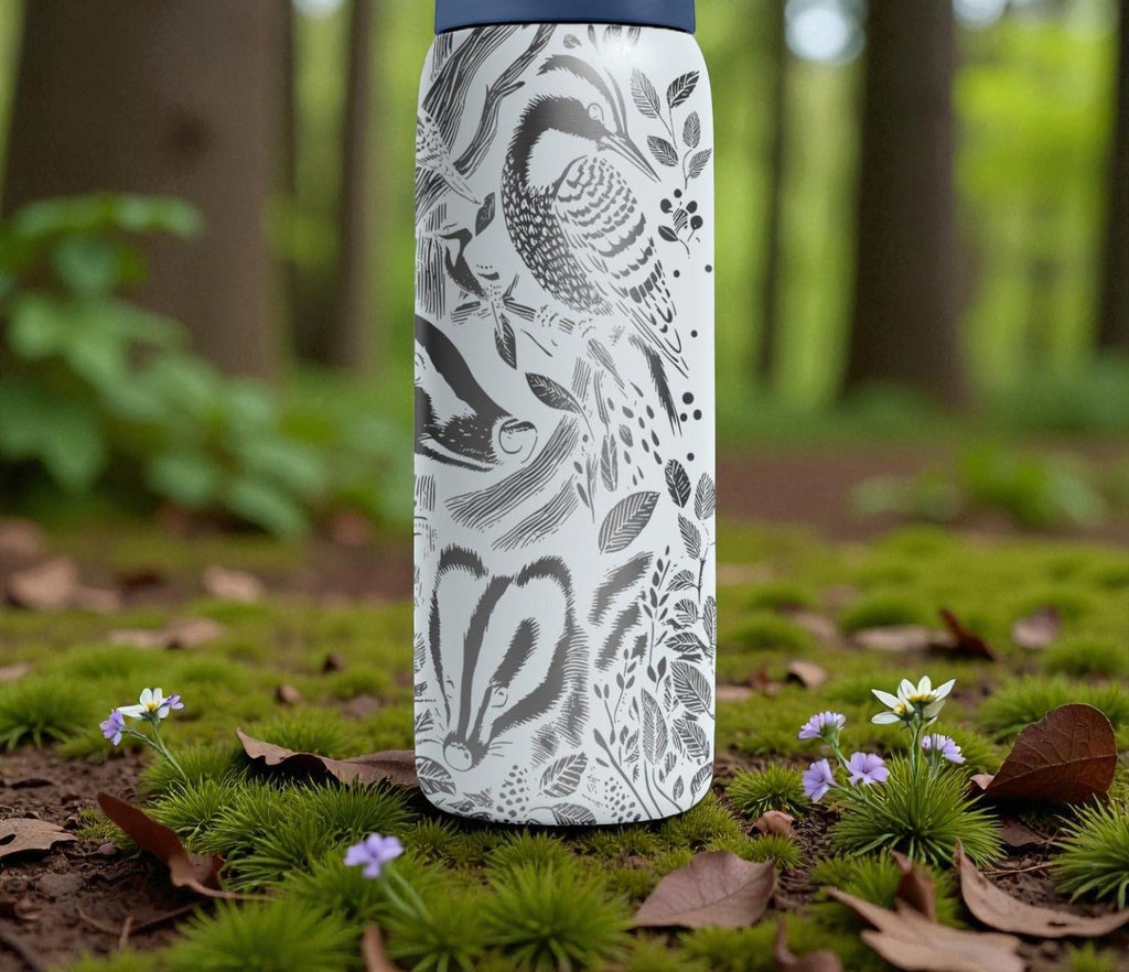 Woodland Animals Engraved Owala Bottle – Forest Rabbit, Badger & Bird Scene – Nature Lover Stainless Cup 16oz 24oz 32oz 40oz  ⸻