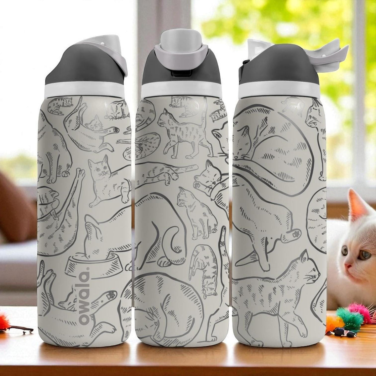 Engraved Owala Cat Tumbler – Funny Cat Drawing Cup – Gift for Cat Lover – Laser Engraved Owala Bottle – 40oz 32oz 24oz