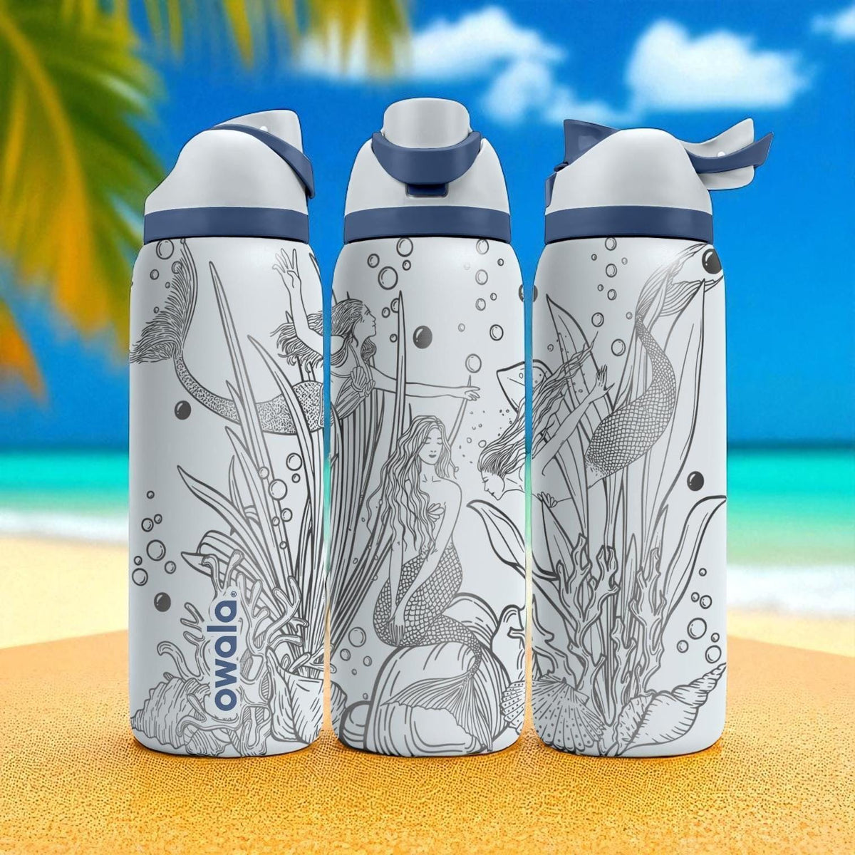 Mermaid Owala Bottle – 16oz 24oz 32oz 40oz Laser Engraved Ocean Theme Tumbler – Beach Gift for Her – Fantasy Sea Cup