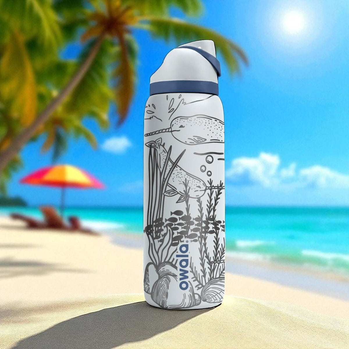 Narwhal Owala Bottle – 16oz 24oz 32oz 40oz Engraved Ocean Animal Water Bottle – Arctic Sea Life Cup – Gift for Kids and Ocean Lovers