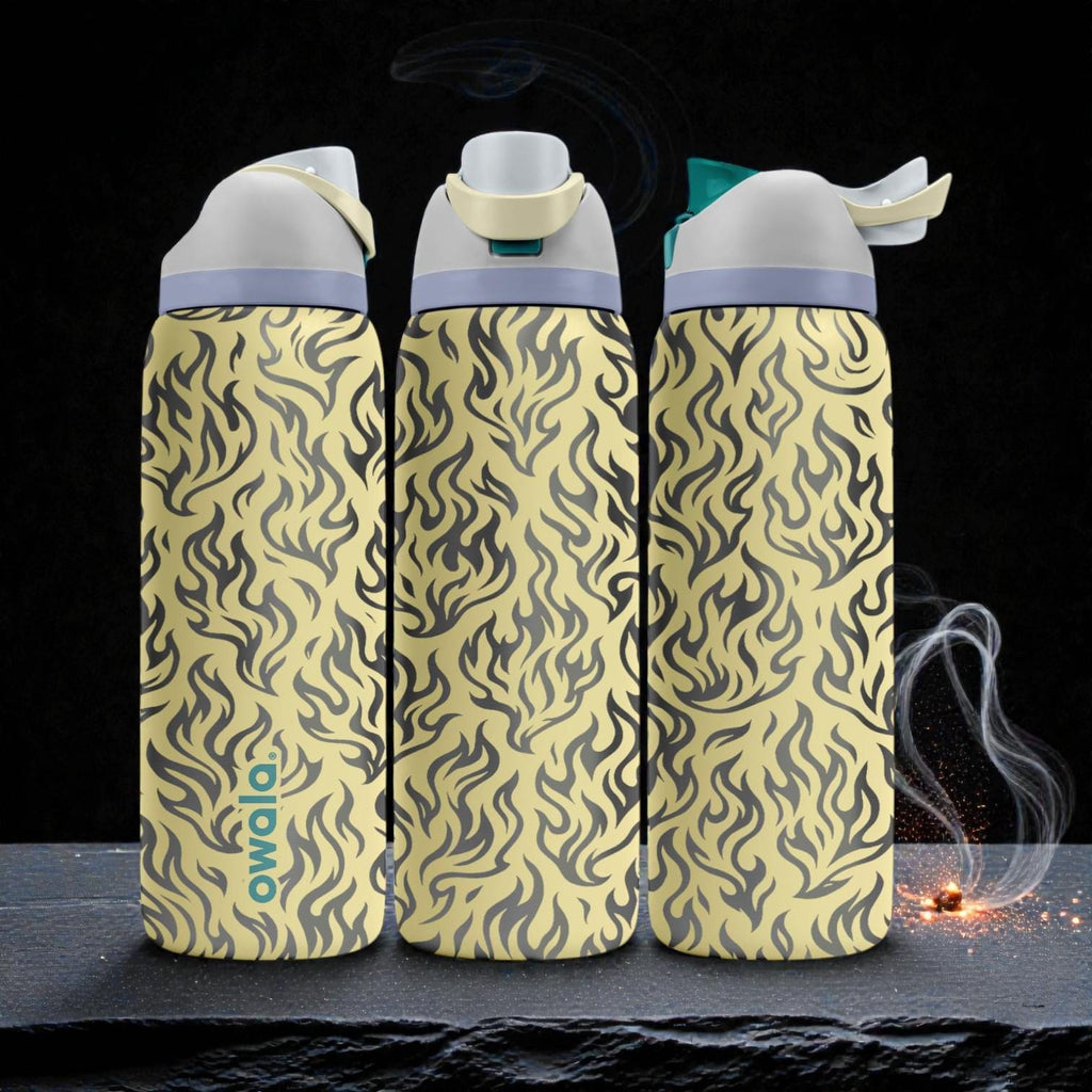 Flame Engraved Water Bottle, Fire Pattern Owala Bottle, Aesthetic Street Style Tumbler, Cool Gift for Teens and Adults