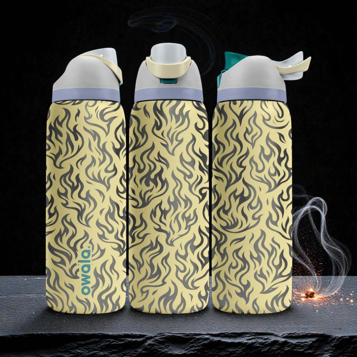 Flame Engraved Water Bottle, Fire Pattern Owala Bottle, Aesthetic Street Style Tumbler, Cool Gift for Teens and Adults