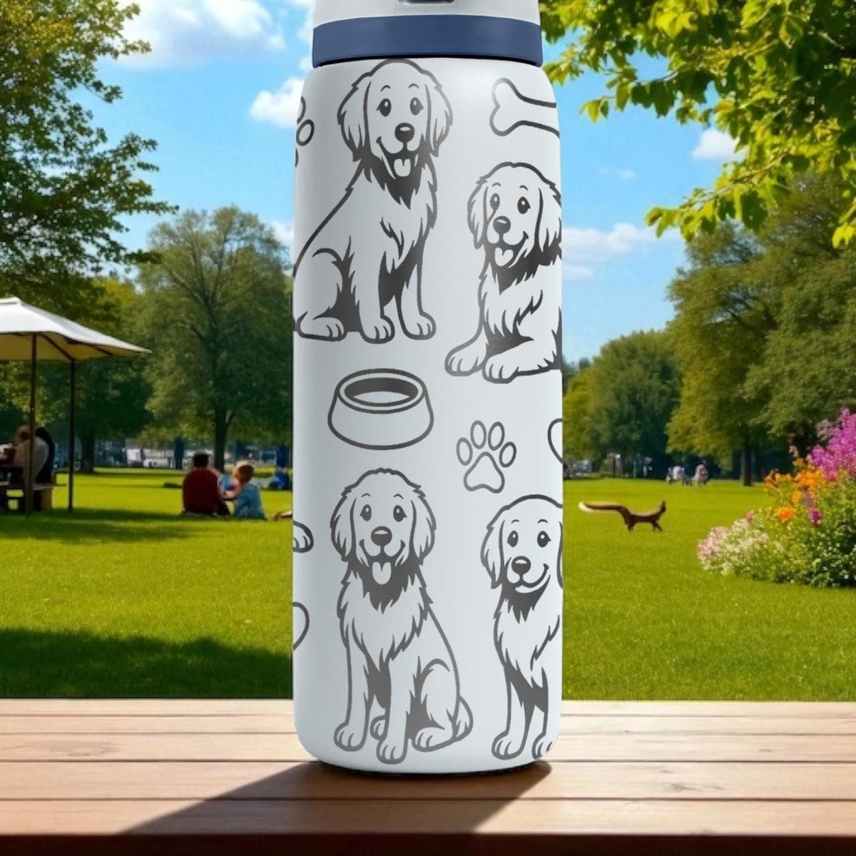 Engraved Golden Retriever Bottle – Cute Owala Dog Tumbler with Paws and Toys – 16oz 24oz 32oz 40oz Gift for Pet Lovers