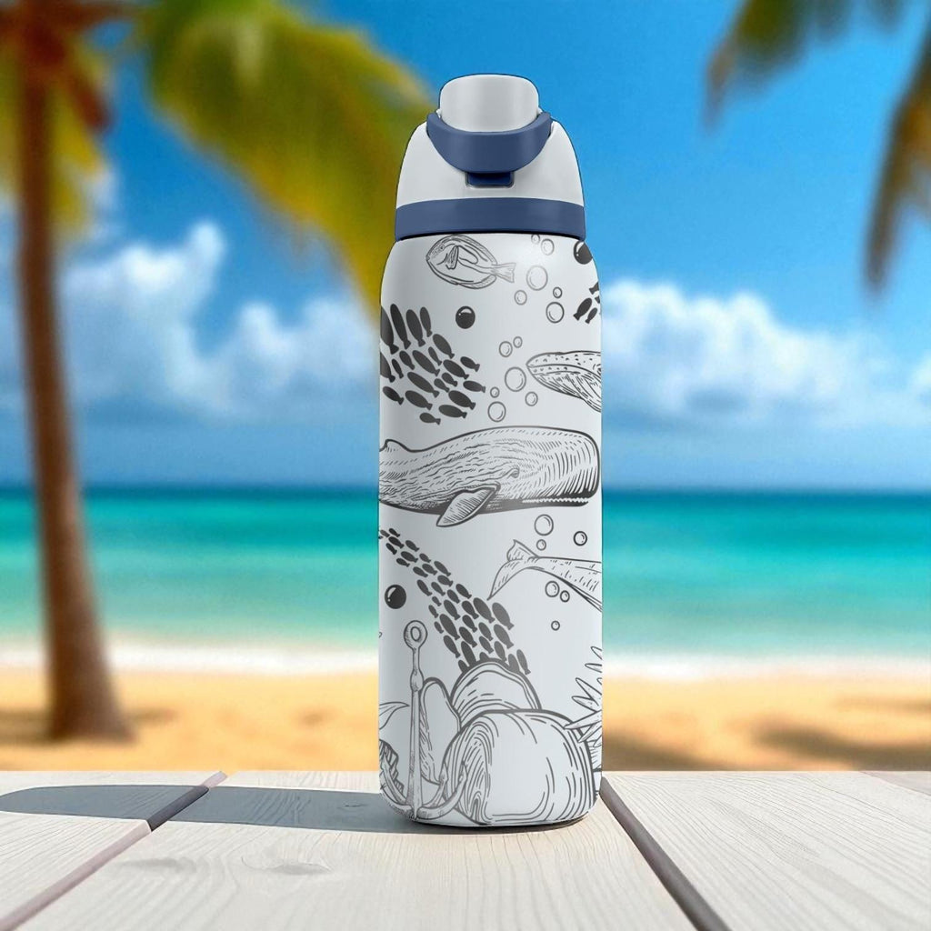 Whale Engraved Owala Tumbler – 16oz 24oz 32oz 40oz Ocean Cup with Whale and Sea Life Design – Beach Gift for Her or Him