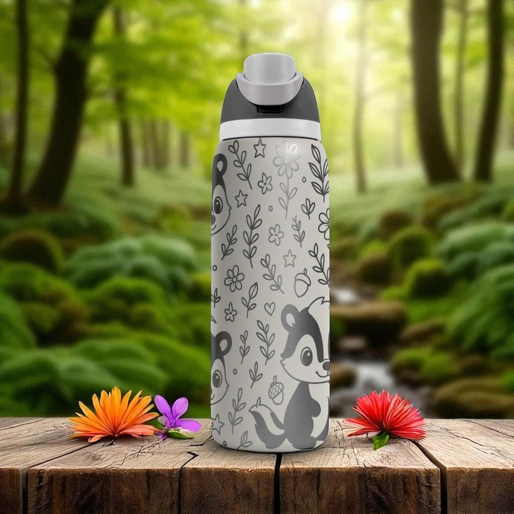 Woodland Skunk Owala Bottle – 16oz 24oz 32oz 40oz Engraved Animal Cup – Cute Forest Gift – Nature Theme Kids Tumbler