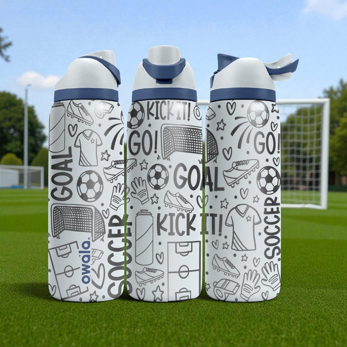 Soccer Engraved Owala Bottle – Goal, Kick, and Sports Pattern – Soccer Player Gift Stainless Cup 16oz 24oz 32oz 40oz  ⸻