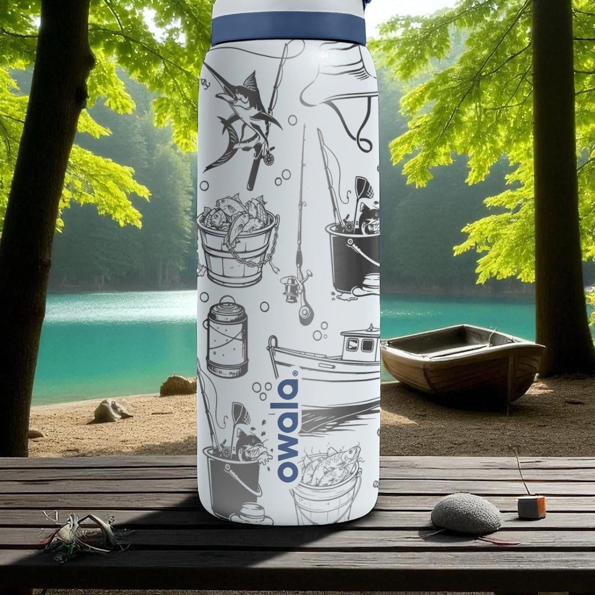 Engraved Fishing Tumbler – Owala Water Bottle with Fisherman Design – Gift for Dad or Angler – 16oz 24oz 32oz 40oz