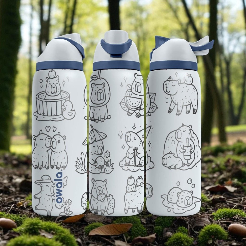 Capybara Engraved Owala Bottle – Cute Animal Relax Wrap Design – Stainless Steel Cup 16oz 24oz 32oz 40oz