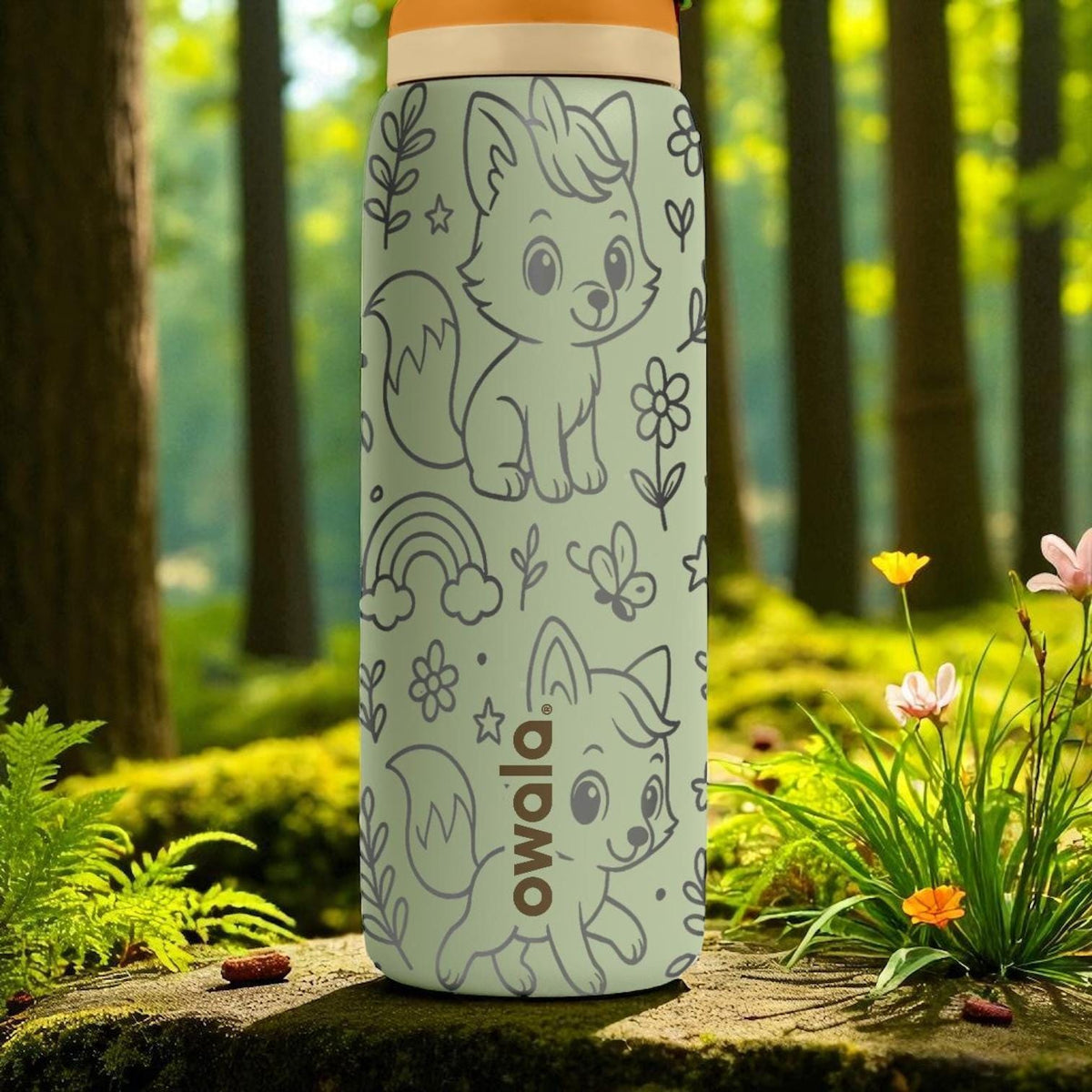 Fox Forest Owala Bottle – 16oz 24oz 32oz 40oz Engraved Cute Animal Cup – Woodland Themed Gift – Kids Wildlife Adventure Drinkware