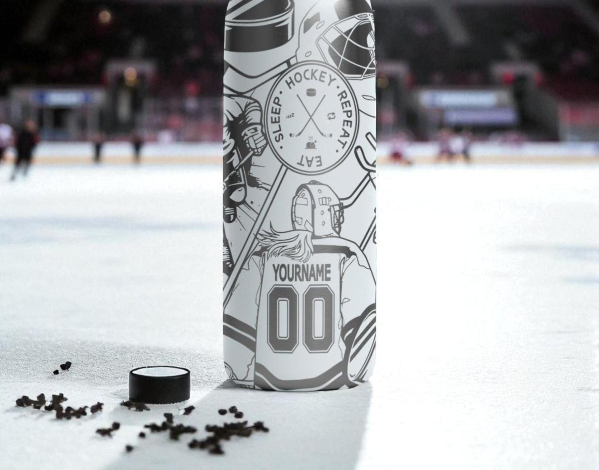 Hockey Engraved Owala Bottle – Personalized Player Wrap Design – Stainless Steel Sports Cup 16oz 24oz 32oz 40oz