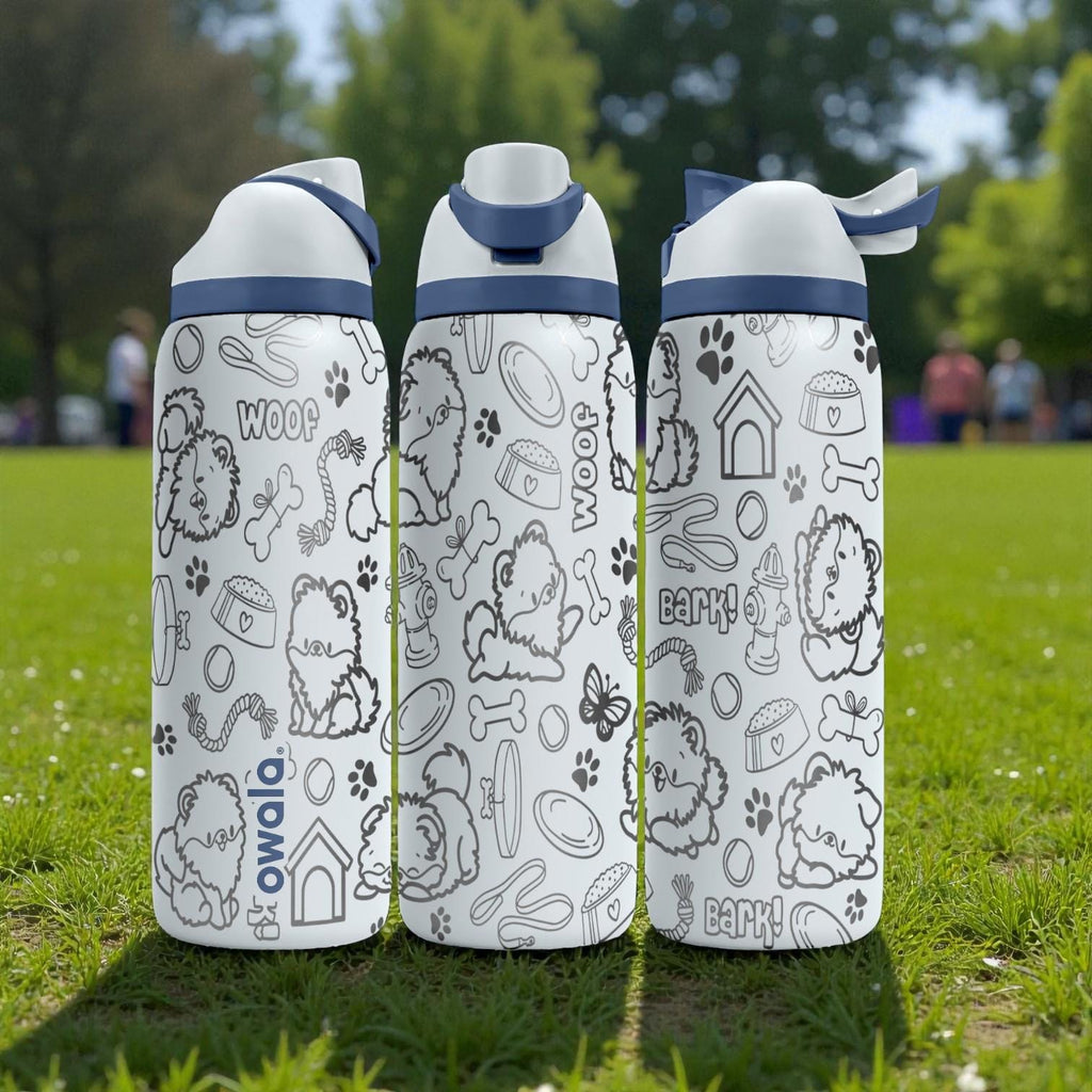 Shih Tzu Engraved Owala Bottle – Fluffy Dog Pattern with Paws, Bones & Toys – Pet Lover Gift Stainless Cup 16oz 24oz 32oz 40oz  ⸻