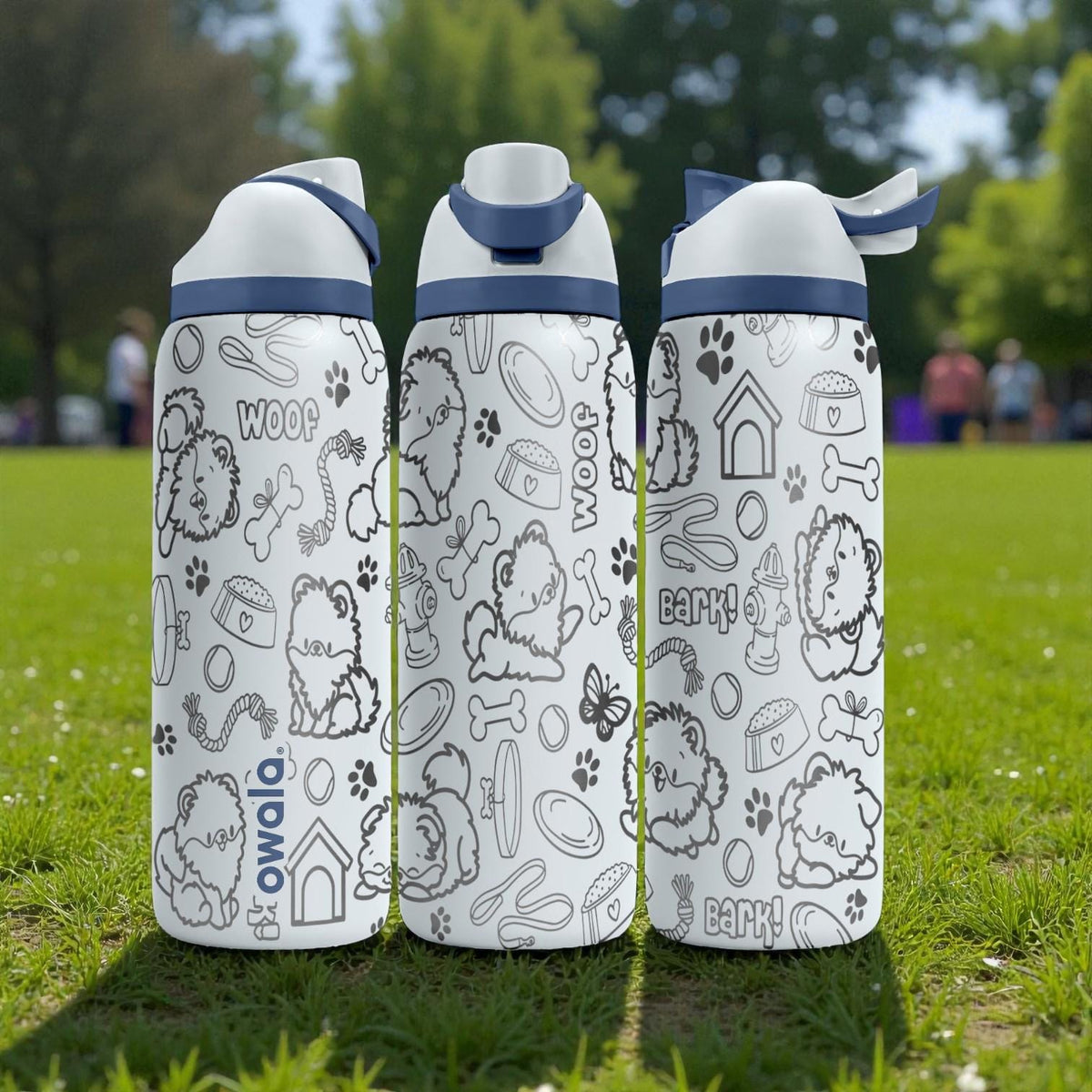 Shih Tzu Engraved Owala Bottle – Fluffy Dog Pattern with Paws, Bones & Toys – Pet Lover Gift Stainless Cup 16oz 24oz 32oz 40oz  ⸻